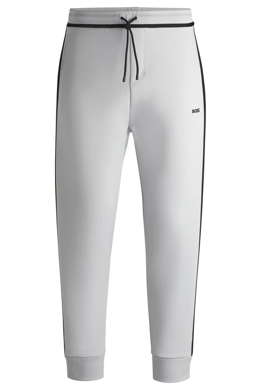 BOSS Mens Hadiko Tape Cotton-Blend Tracksuit Bottoms with Tape and Logo