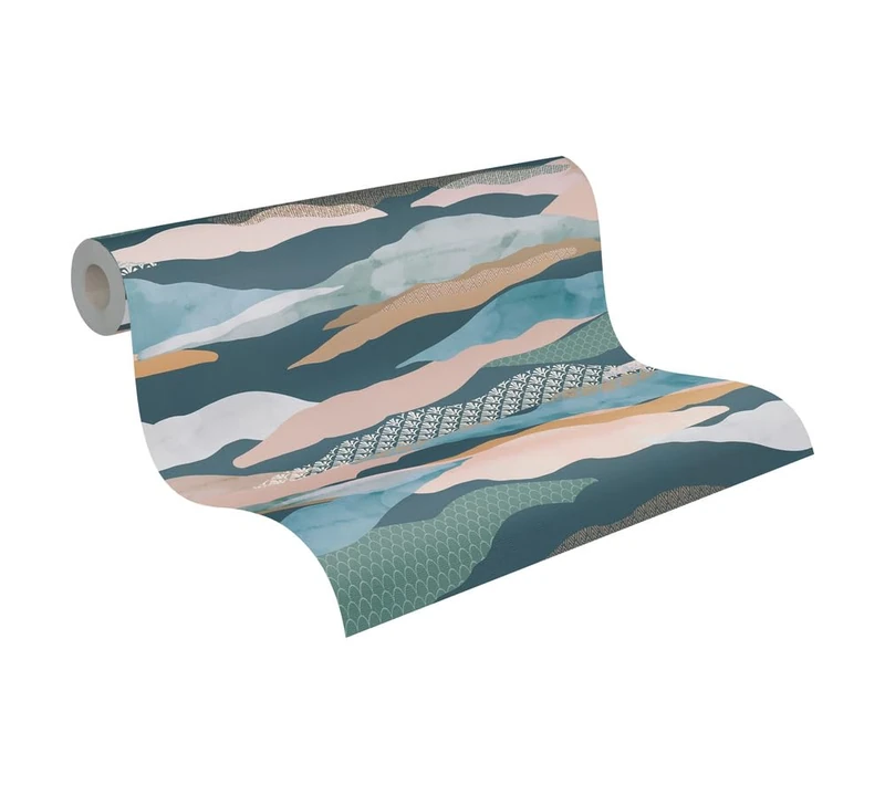 A.S. Création Wallpaper with Clouds in Blue, Green, Pink, High-Quality Design Wallpaper with 3D Look, 10.05 m x 0.53 m, Modern Bedroom Wallpaper, Made in Germany