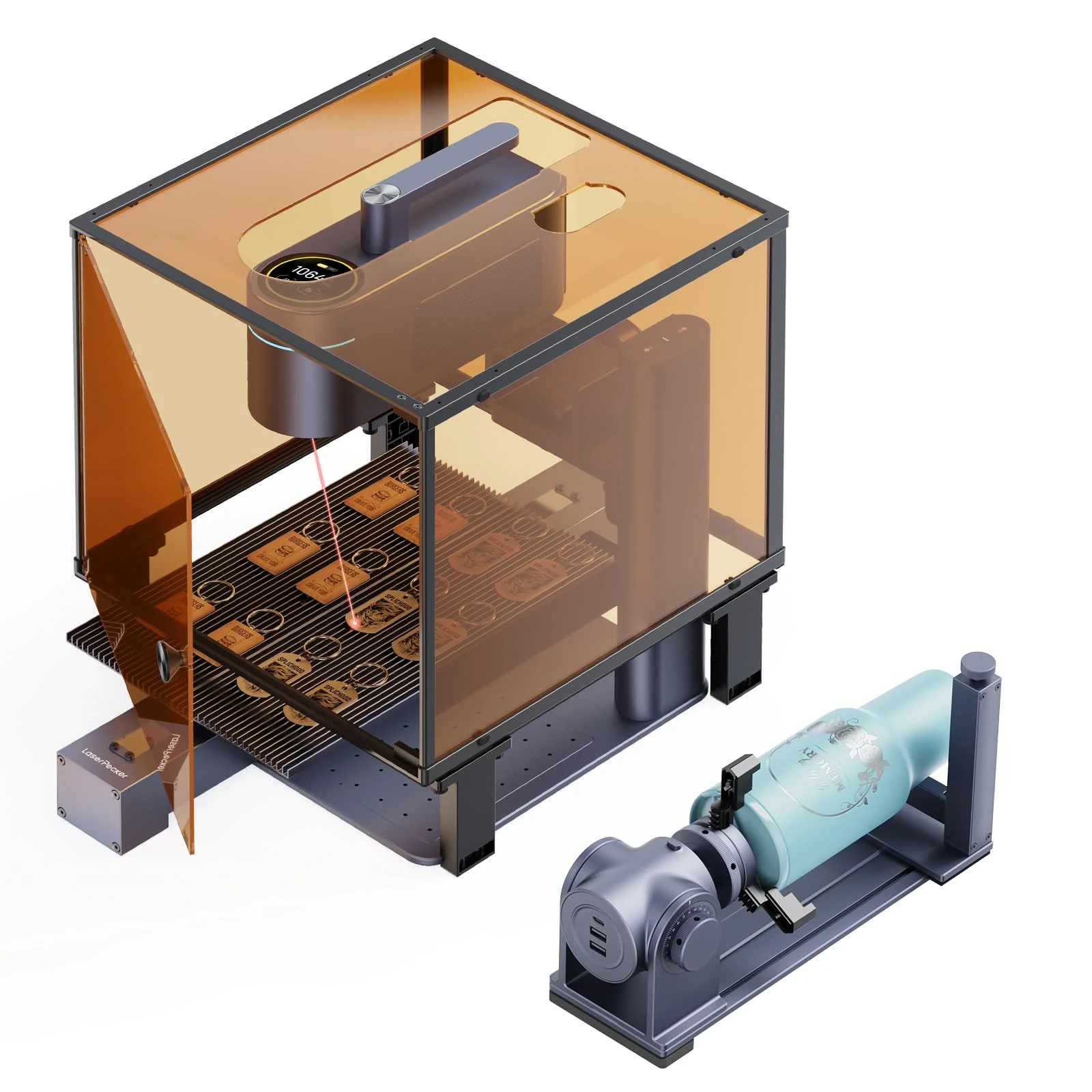 LaserPecker 4 Deluxe Laser Engraver Dual Light Source 450nm Semiconductor Blue Light + 1064nm Infrared Light, 4000mm/s, with Sliding Platform, Rotating Extension Rod and Protective Cover