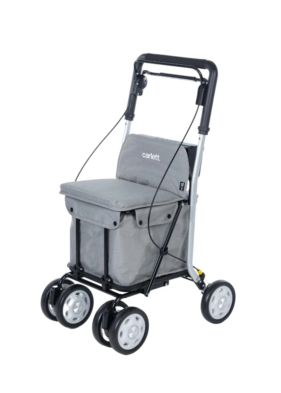Carlett - Supermarket trolley - medical approved - seat with integrated backrest - 4 wheels with 3 positions - capacity 15 kg - Removable bag 29L - Light grey colour