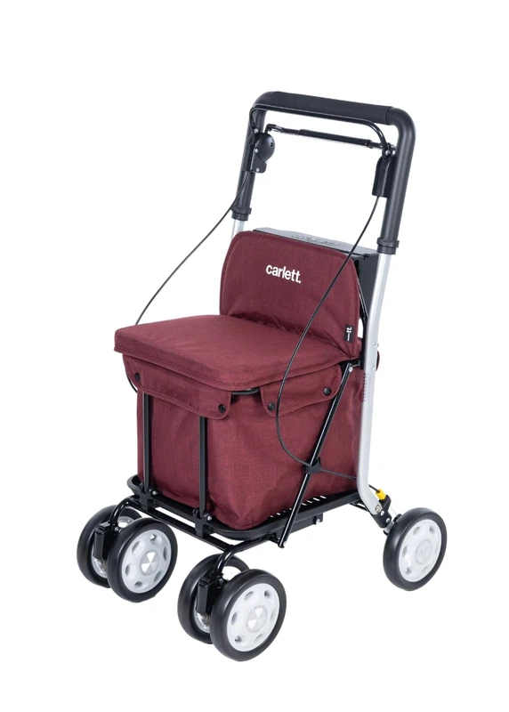 Carlett - Supermarket trolley - Medical approved - Seat with integrated backrest - 4 wheels with 3 positions - Capacity 15 kg - Removable bag 29L - Colour Red