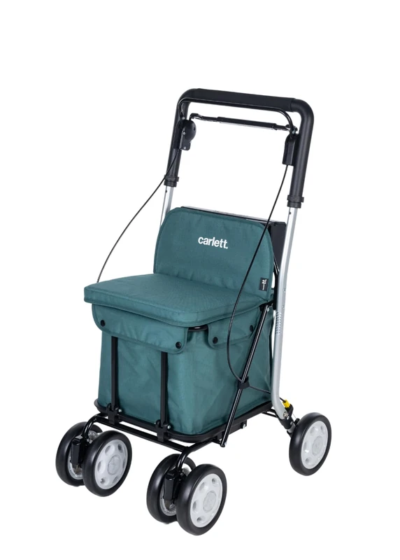 Carlett Comfort Move Pine-Supermarket Trolley-Seat with Integrated backrest-4 Wheels with 3 Positions-Capacity 15 kg-Removable Bag 29L-Lightweight Frame and Water-Resistant Fabric, Green, 5,4kg