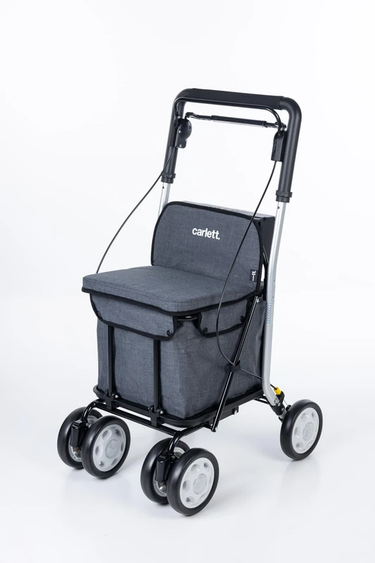 Carlett - Supermarket trolley - Medical approved - Seat with integrated backrest - 4 wheels with 3 positions - Capacity 15 kg - Removable bag 29L - Grey colour