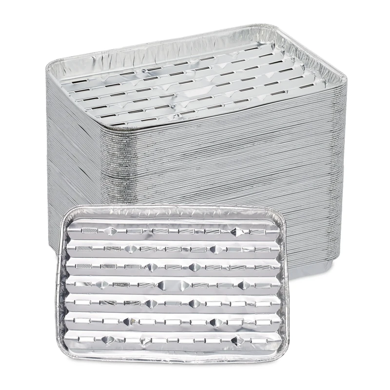 Relaxdays Set of 100 Aluminium, HWD: 3 x 34 x 22 cm, Square, with Holes, Indirect Grilling BBQ Tray 260 °C, Silver