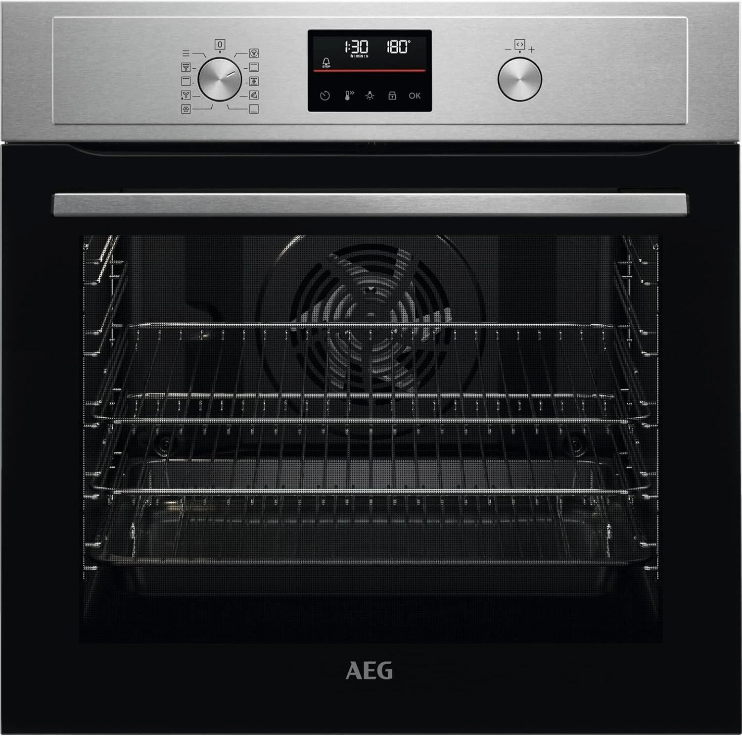 AEG 3000 Series SurroundCook Built In Oven, BPX535061M, 72L, Pyrolytic Self Clean, LED Display, Multilevel Cooking, Stainless Steel, Anti-fingerprint, Fast Heat Up, Grill, Pizza Setting, Defrost, A+