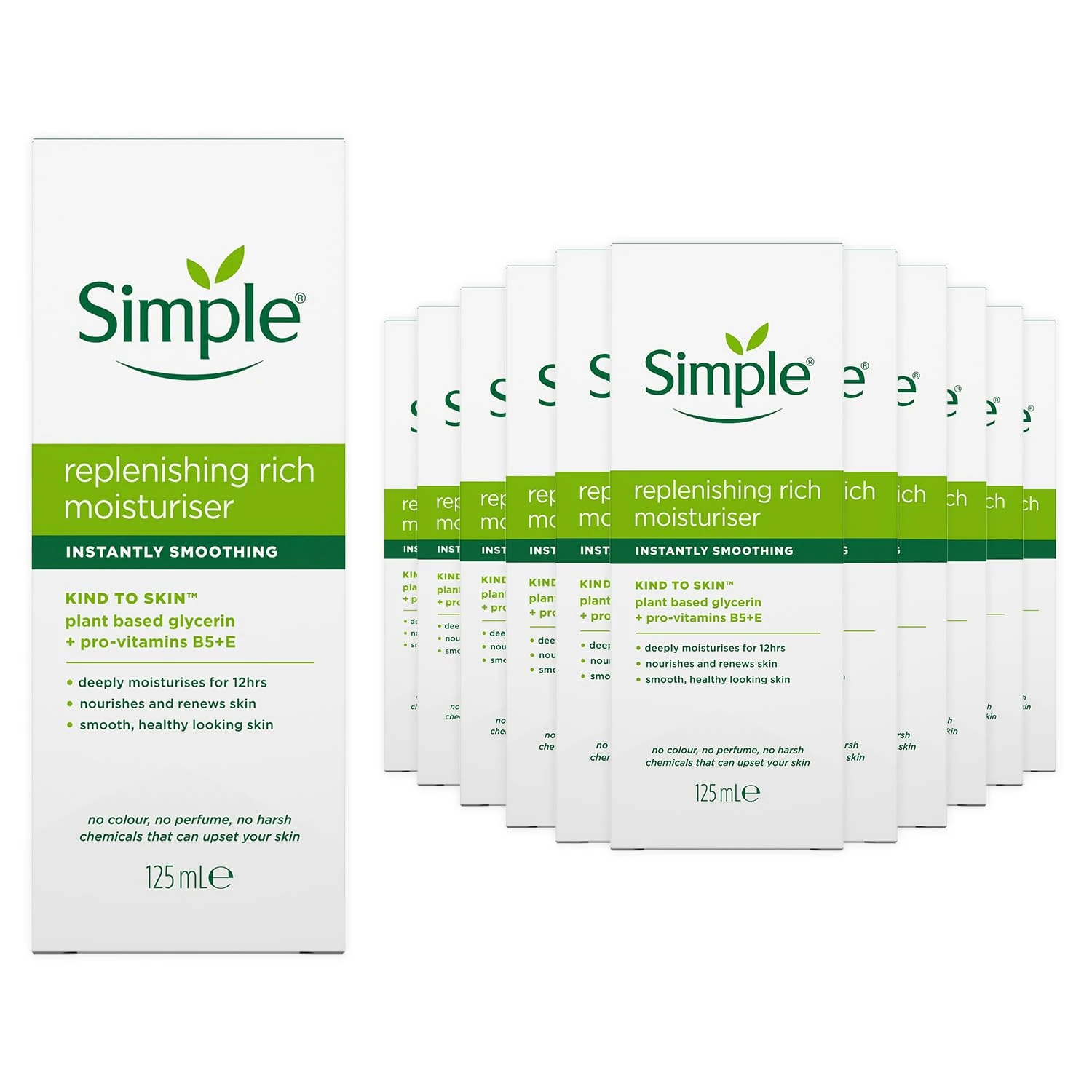 Simple Kind to Skin Replenishing Rich Moisturizer with Skin Smoothing Active for 12 Hours Hydration & Moisturization 125ml, Pack of 12