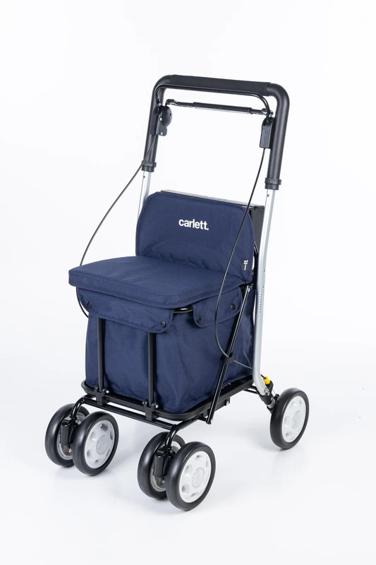Carlett Comfort Move Marine-Supermarket trolley-Seat with integrated backrest-4 wheels with 3 positions-Capacity 15 kg-Removable bag 29L-Lightweight frame and water-resistant fabric, Aluminium, 5,4kg