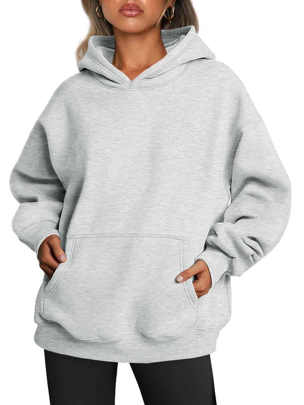 Trendy Queen Womens Oversized Hoodies Fleece Sweatshirts Fall Fashion 2025 Pullover Sweaters Winter Clothes, Grey, XXXL