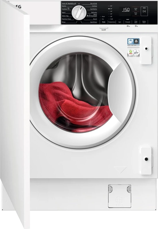 AEG 6000 Series Integrated Washer Dryer 8/4 kg, 1600 rpm Spin, LX6WG84634BI, Wash-to-Dry, AutoSense, 60min Wash&Dry, 819x596x540 mm, White, Energy Class D