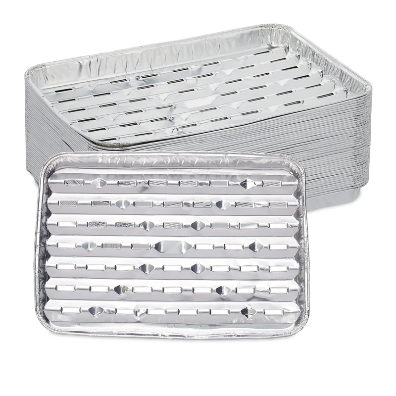 Relaxdays Set of 40 Aluminium, HWD: 3 x 34 x 22 cm, Square, with Holes, Indirect Grilling BBQ Tray 260 °C, Silver