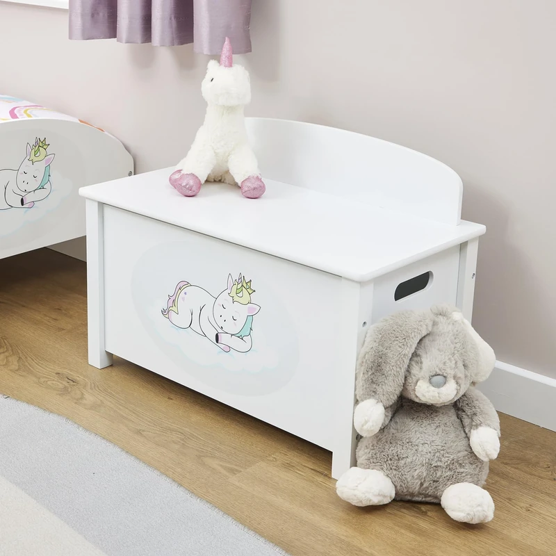 Liberty House Toys Kid's Wooden Unicorn Toy Box, White