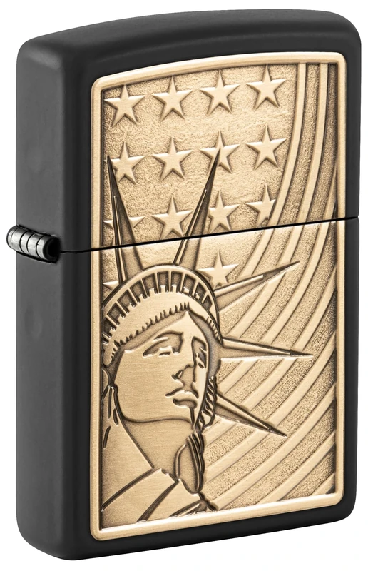 Zippo Windproof Lighter, Liberty and Flag Design – Matt Black, Emblem – Refillable, Reusable, Windproof Design – Comes in Gift Box – Made in USA