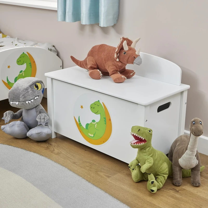 Liberty House Toys Kid's Wooden Dinosaur Toy Box, White
