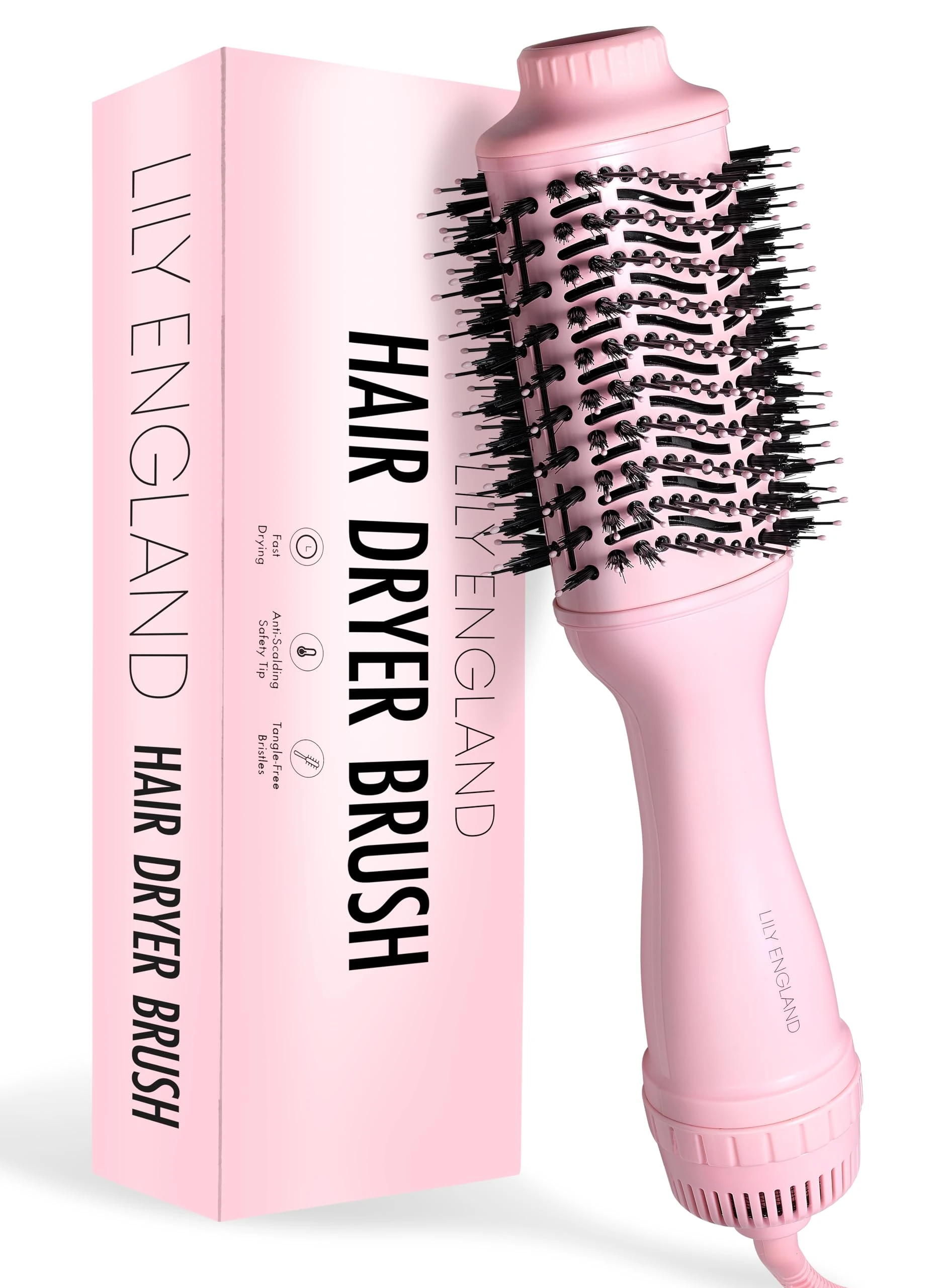 Hair Dryer Brush with Adjustable Temperature - Hot Air Brush for Styling Short, Medium & Long Hair - 2-in-1 Volumizer & Styler - Lily England Heated Dryer, Pink