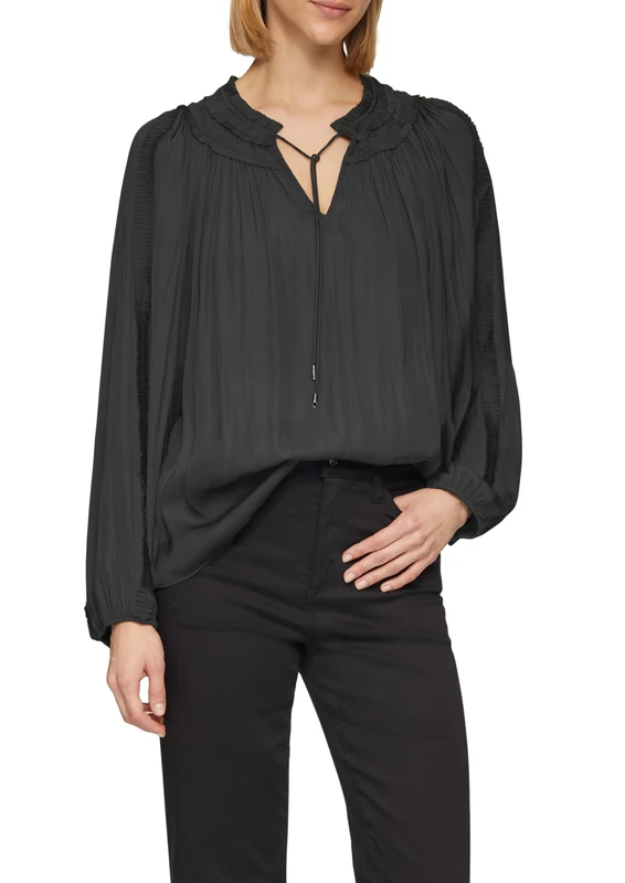 s.Oliver BLACK LABEL Women's 2158627 Tunic Blouse with Ruffle Details, 10 Black