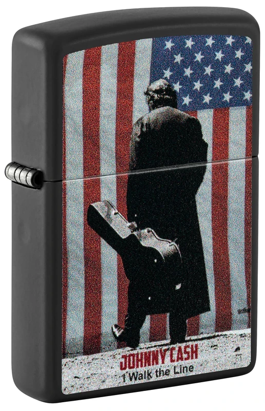 Zippo Johnny Cash Windproof Lighter, Black Matte, Colour Image, Refillable, Reusable, Windproof Design, Gift Box, Made in USA