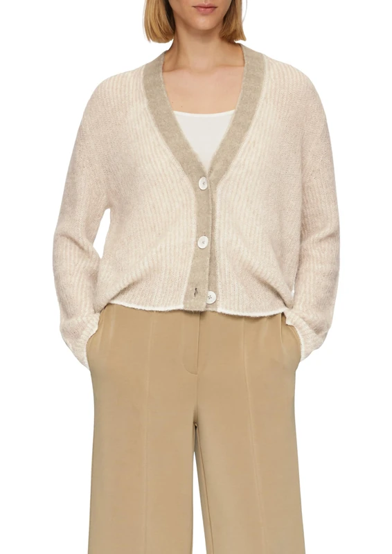 s.Oliver BLACK LABEL Loose Cardigan Made of Alpaca Mix with Ribbed Structure, Sandstone, 18