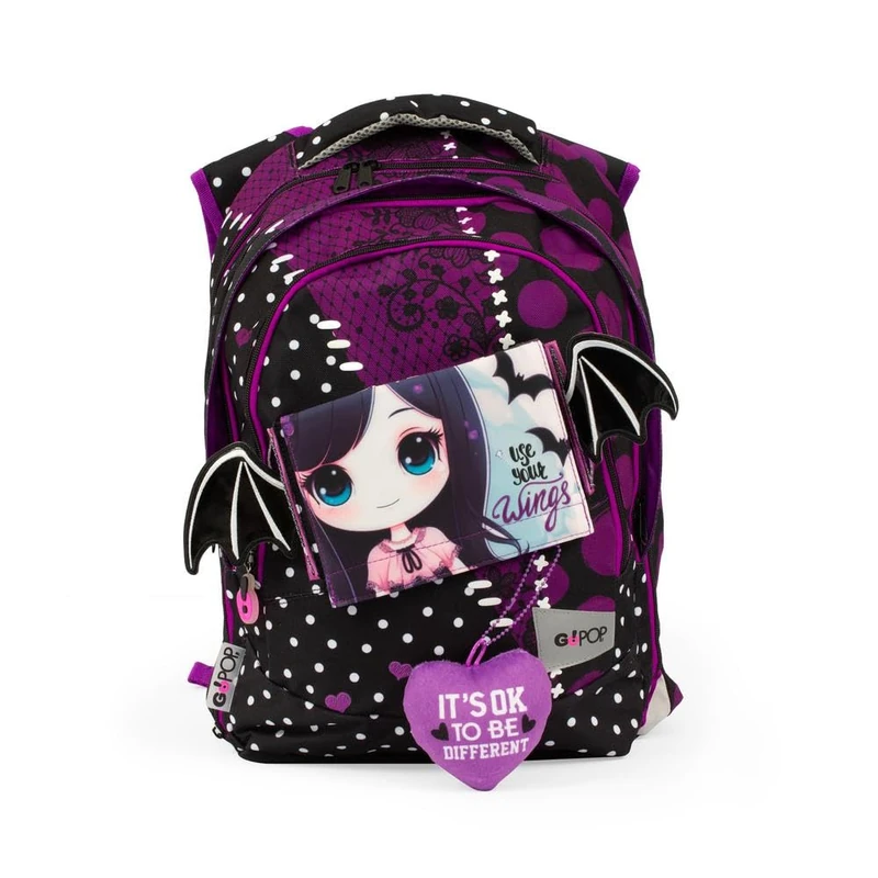 Giochi Preziosi Go Pop - Round Expandable Backpack Dark Love Model, 3 Compartments and Inner Pockets, Padded Back and Shoulder Straps, with Customized Strap and Pop Up, multi-coloured, L, Casual