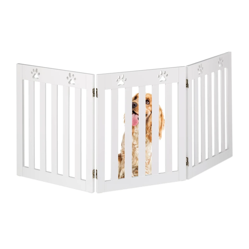 Relaxdays Dog Barrier Fence, 3-part, Free-standing, Stair Gate Protection, HxW: 60 x 153 cm, Foldable, Safety, White, Fibreboard, 60 x 153 x 2 cm