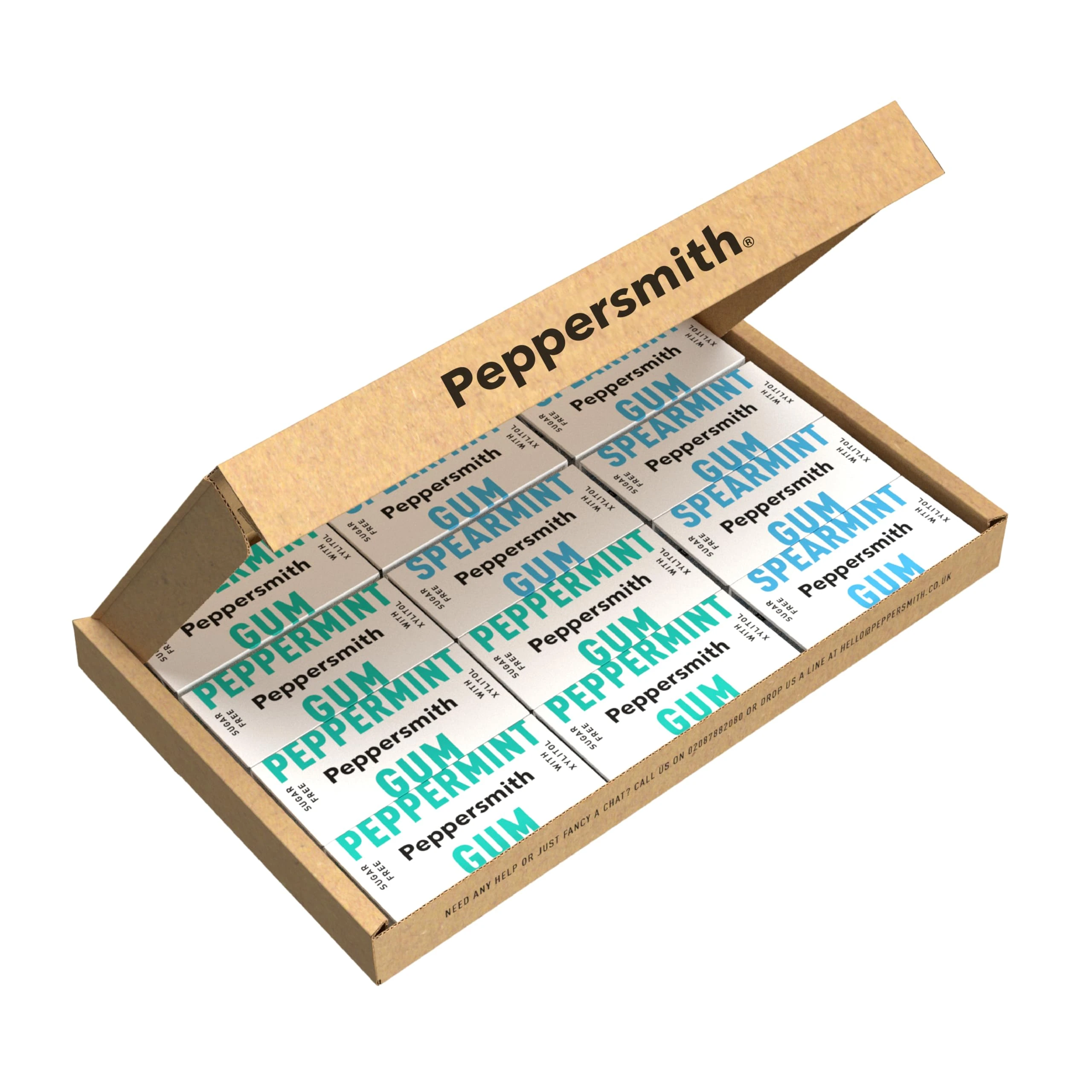 Peppersmith - Spearmint & Peppermint Gum - Mixed Pack Chewing Gum - Xylitol Gum - Sugar Free - 100% Plant Based Xylitol - Breath Freshener - Benefits Oral Health - Pocket Pack - 12x15g