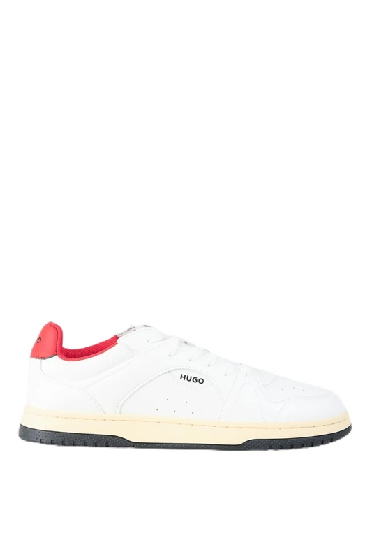 Hugo Mens Hadrian Tenn Faux Leather Lace Up Sneakers with Logo Detail Size, Open White116, 8 UK