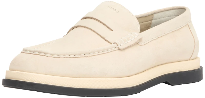 Hugo Men's Chaol Mocc Suede Moccasins with Penny Loafer Detail Size, Black 1, 12 UK