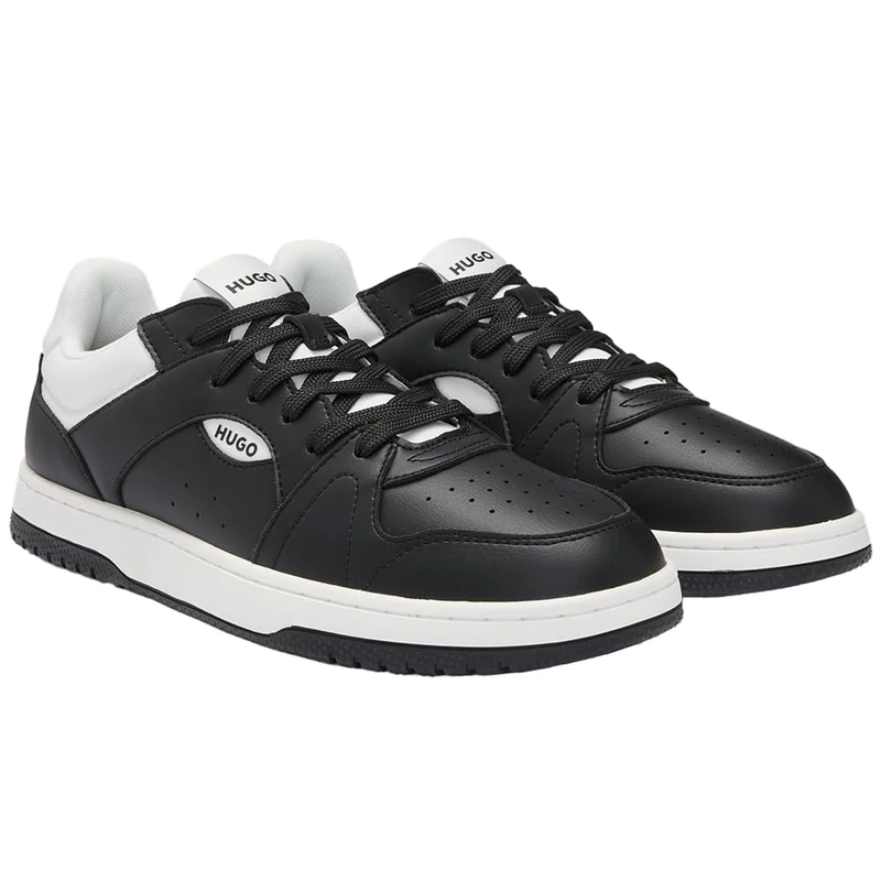 Hugo Mens Hadrian Tenn Faux Leather Lace Up Sneakers with Logo Detail Size, Charcoal10, 8 UK - Image 1