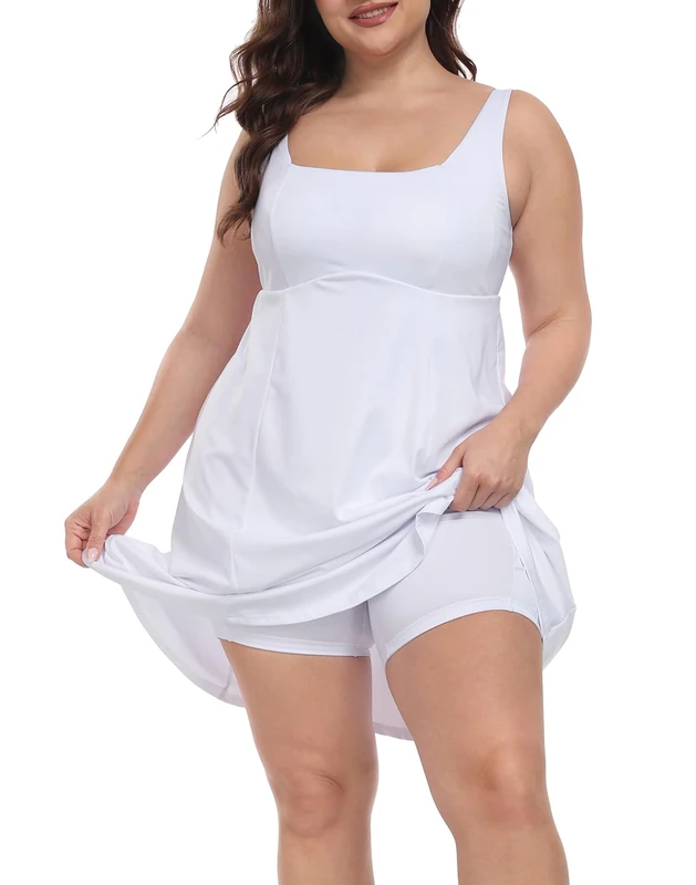 HDE Womens Plus Size Tennis Athletic Workout Dress with Built-in Shorts & Bra Black, White, 22 Plus - Image 1