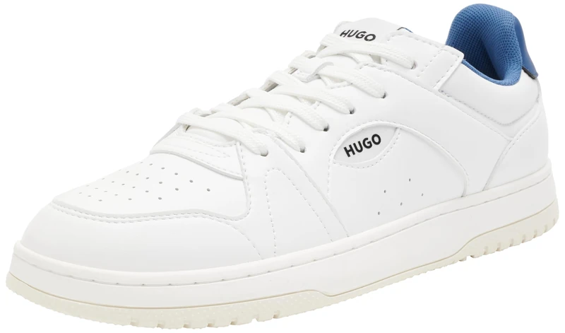 Hugo Mens Hadrian Tenn Faux Leather Lace Up Sneakers with Logo Detail Size, Open White114, 7 UK
