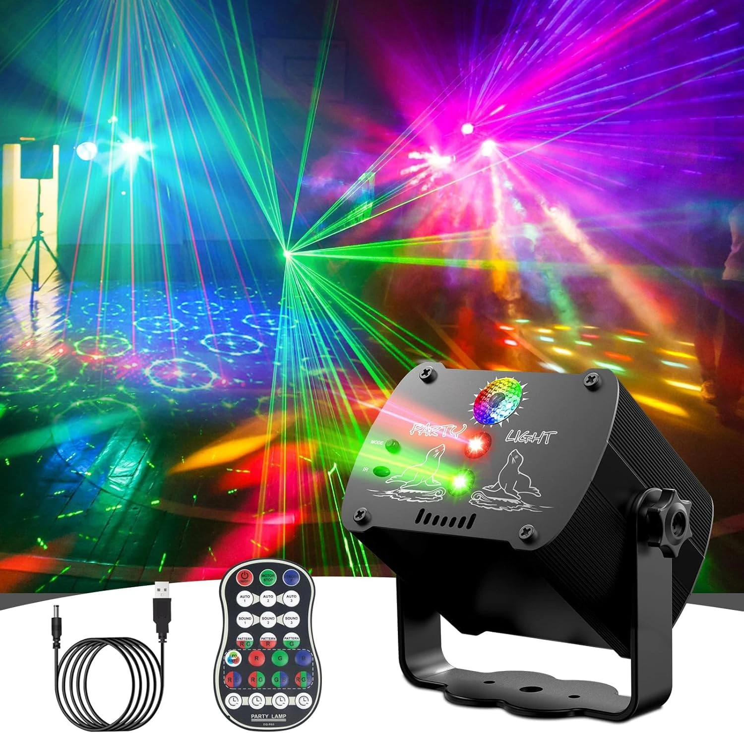 Jagdag Disco Party Lights, Sound Activation DJ Party Strobe Lights Stage Effects Exceptional for Home Birthday Wedding and Karaoke Parties Indoor Projector - 90 Patterns with Remote Control
