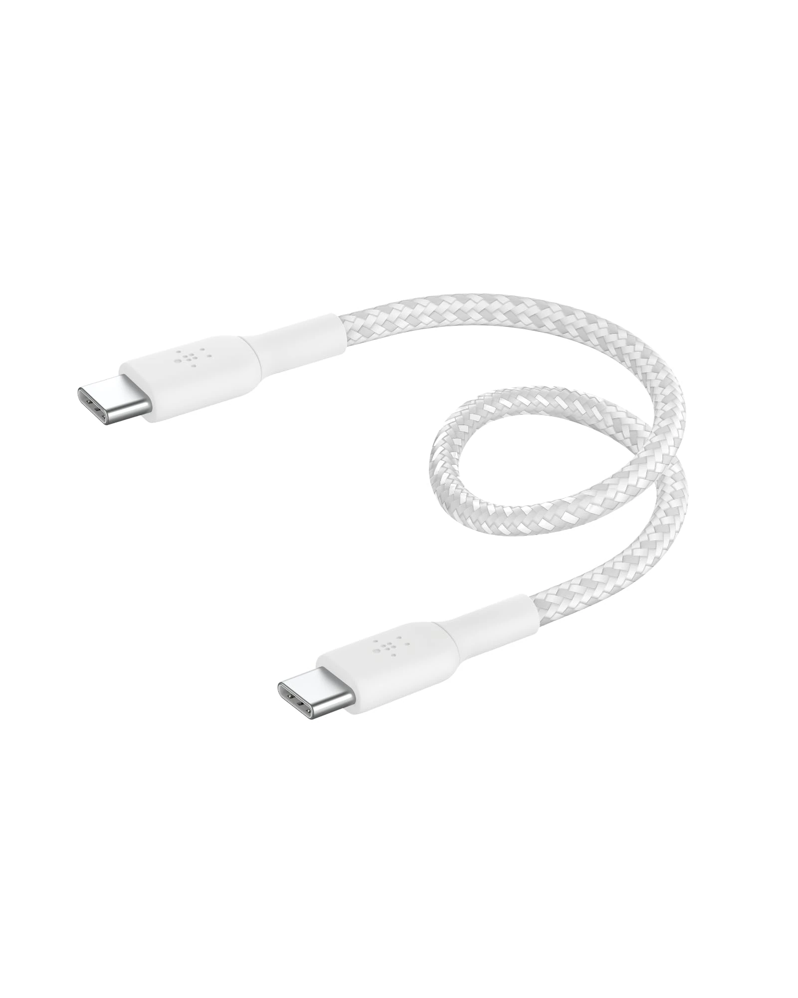 Belkin BoostCharge (0.5ft) Braided USB-C to USB-C Cable for iPhone 16, iPhone 16 Pro, iPhone 16 Pro Max, iPhone 16 Plus, iPhone 15, Galaxy S24, S23, Note10, Pixel 9, Pixel 8, iPad Pro & More - White