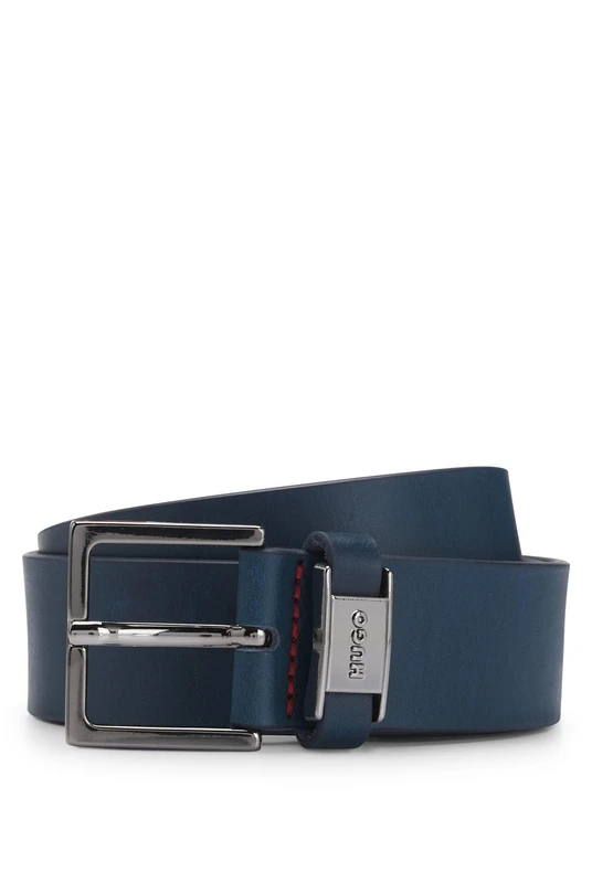 HUGO Mens Giove-Mplate Sz35 Leather belt with logo keeper and gunmetal hardware