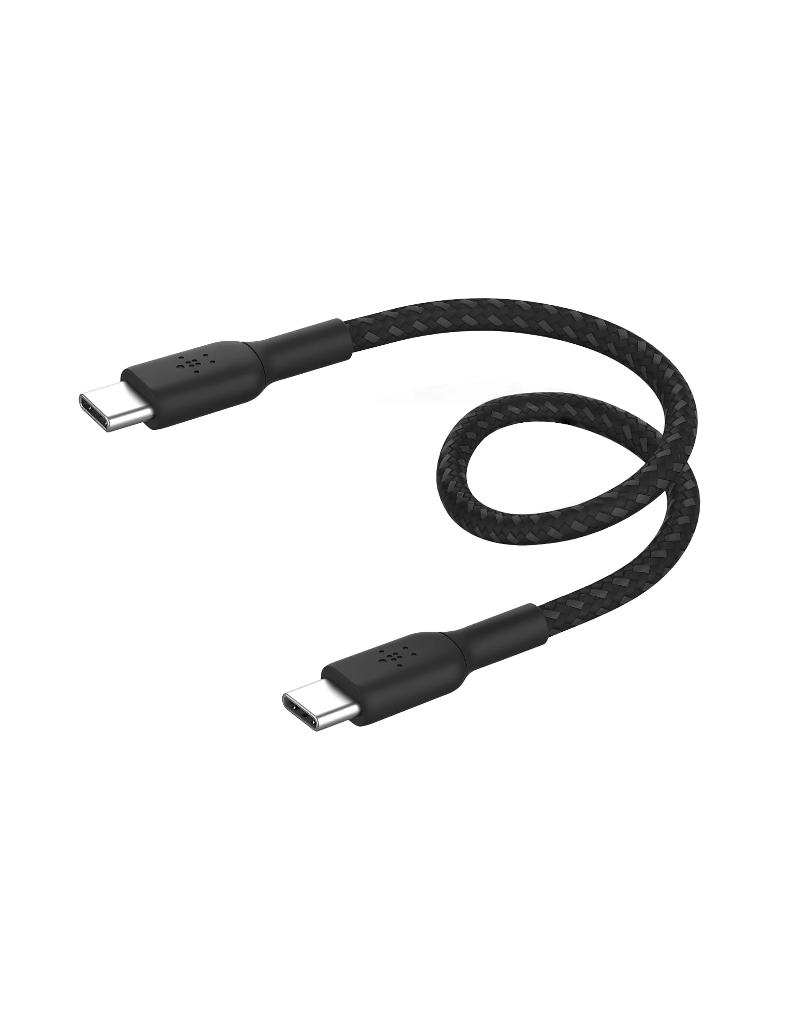 Belkin BoostCharge (0.5ft) Braided USB-C to USB-C Cable for iPhone 16, iPhone 16 Pro, iPhone 16 Pro Max, iPhone 16 Plus, iPhone 15, Galaxy S24, S23, Note10, Pixel 9, Pixel 8, iPad Pro & More - Black