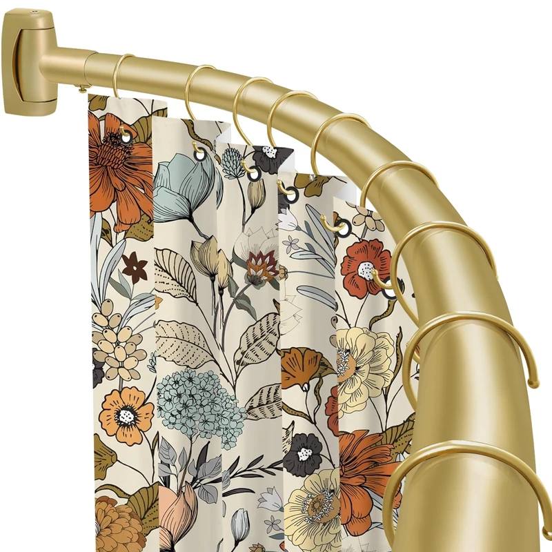 YNL Curved Shower Curtain Rod 35-82In(2.9-6.8Ft), Gold Round Rustproof Shower Rod for Bathroom Bathtub, Adjustable Arched Shower Curtain Rod, Never Rust|Extra Space|Non-Slip|Expandable|Need to Drill
