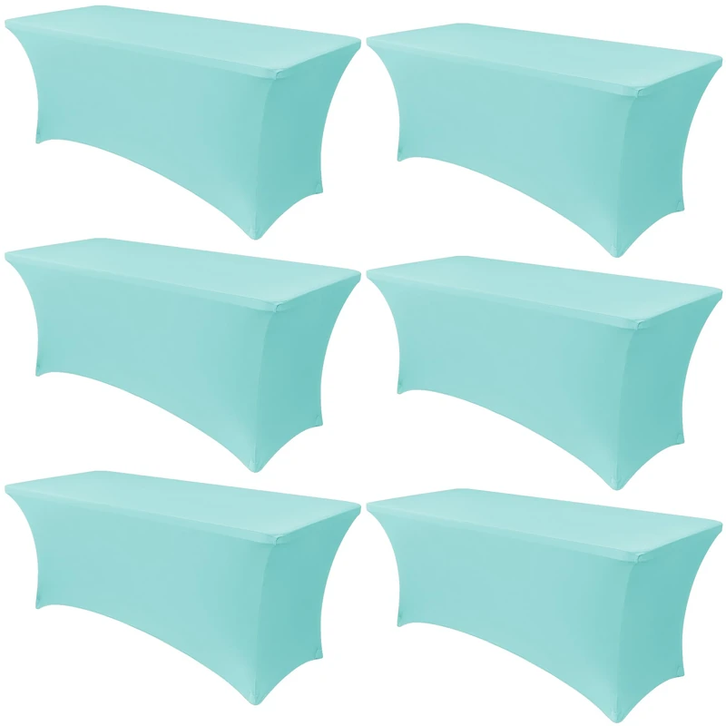 Obstal 6 Pack Stretch Spandex Table Covers for 8 Foot Tables - 8 FT Rectangular Fitted Tablecloth Protector for Wedding, Banquet, Party (Turquoise Blue, 96'' Length x 30'' Width x 30'' Height)