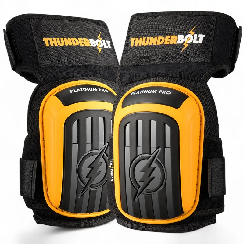 Thunderbolt Knee Pads for Men for Construction Gardening Flooring Roofing Heavy Duty Comfortable Gel Thick Foam Cushion with Adjustable Non-Slip Straps