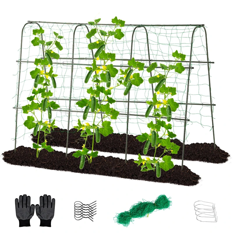 lalahoni U-Shaped Metal Garden Trellis with Climbing Net