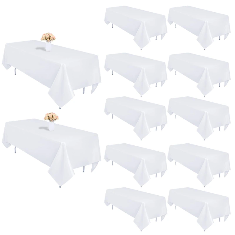 Heneger 12 Pack White Rectangle Table Cloth 60 x 102 Inch for 6 Foot Table