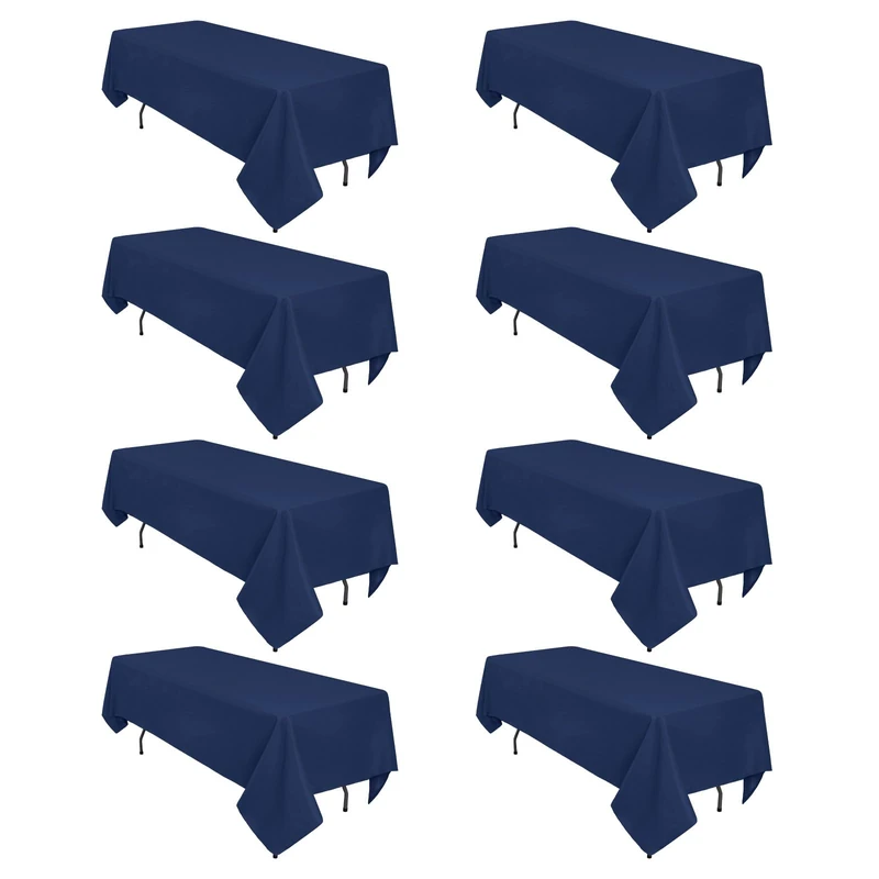 8 Pack Navy Blue Tablecloth Rectangle 60 x 126 Inch for 8 Foot Tables