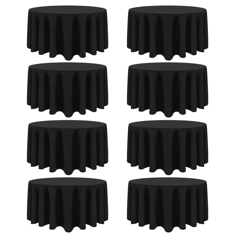 Heneger 8 Packs 120 Inch Black Round Tablecloths