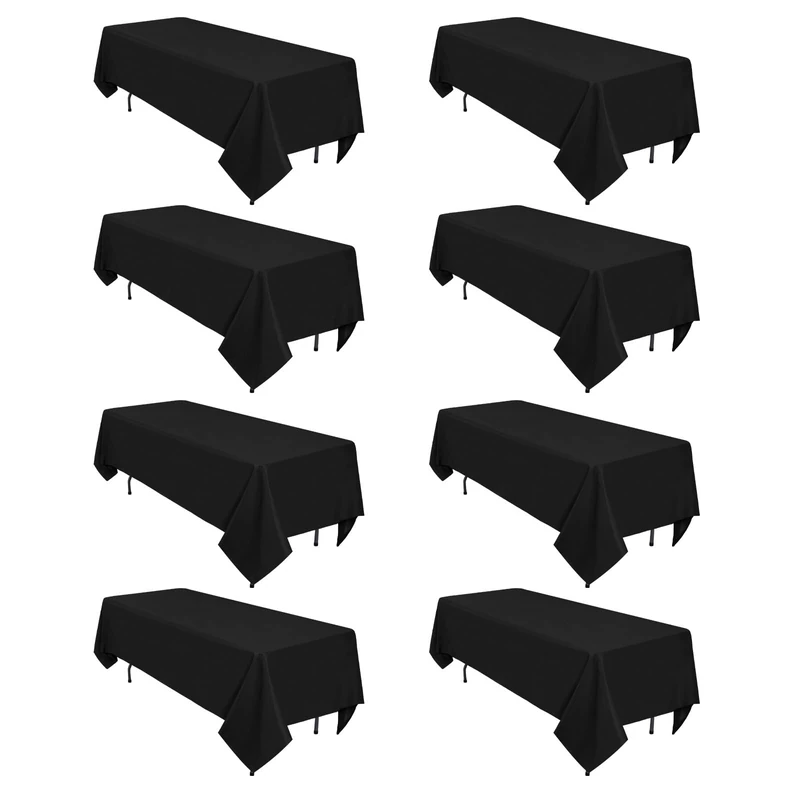 Heneger 8 Pack Black Tablecloths Rectangle 60 x 84 Inch for 4 Foot Tables