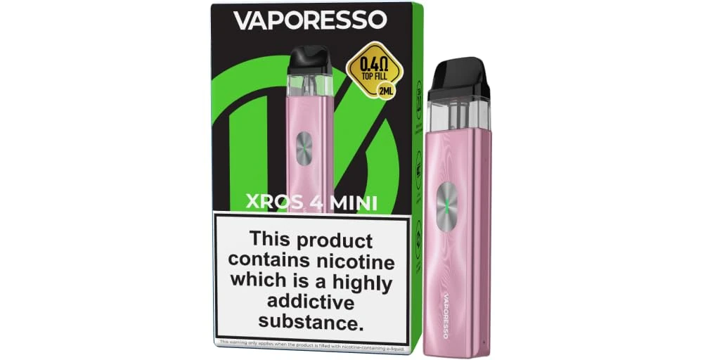 Vaporesso XROS 4 MINI Vaping Kit, Compact Design, 16W Output, Long Lasting Integrated Battery, USB-C Fast Charging, Refillable, E CIgarette, E Cig, Vaporesso Vaping, No Nicotine (Icy Pink)