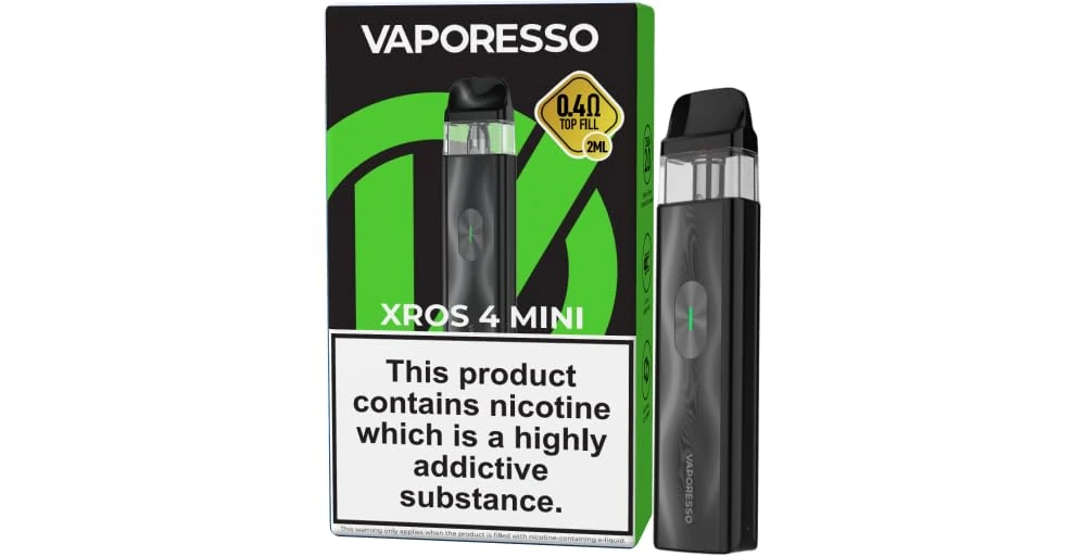 Vaporesso XROS 4 MINI Vaping Kit, Compact Design, 16W Output, Long Lasting Integrated Battery, USB-C Fast Charging, Refillable, E Cigarette, E Cig, Vaporesso Vaping, No Nicotine (Black)