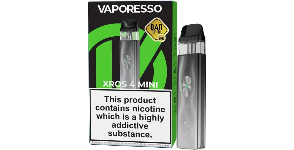 Vaporesso XROS 4 MINI Vaping Kit, Compact Design, 16W Output, Long Lasting Integrated Battery, USB-C Fast Charging, Refillable, E CIgarette, E Cig, Vaporesso Vaping, No Nicotine (Space Grey)