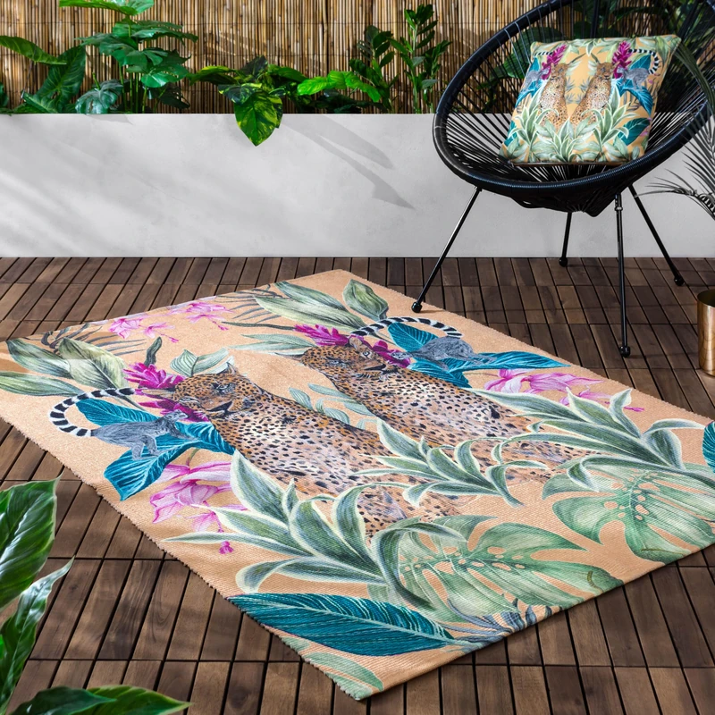Wylder Tropics Kali Leopards Outdoor/Indoor Rug – Leopard Print Design (Gold – 120 x 170cm) - Image 1