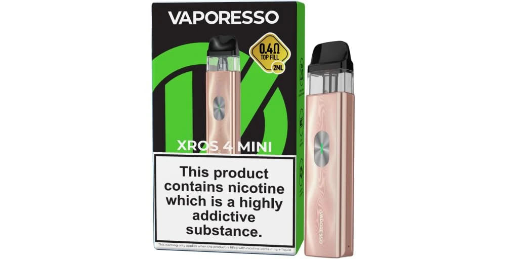 Vaporesso XROS 4 MINI Vaping Kit, Compact Design, 16W Output, Long Lasting Integrated Battery, USB-C Fast Charging, Refillable, E CIgarette, E Cig, Vaporesso Vaping, No Nicotine (Champagne Gold)