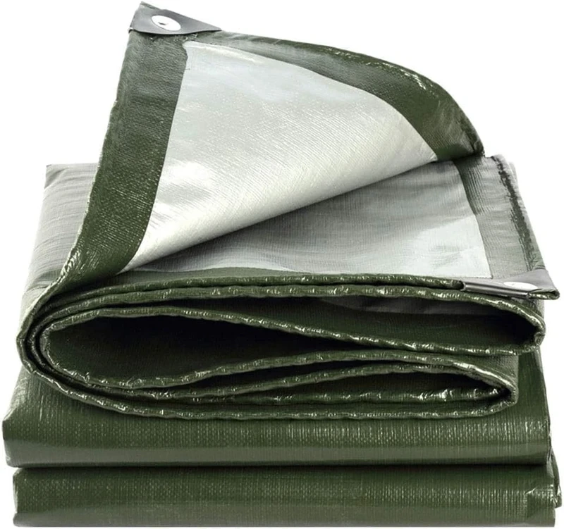 Kippen Ultra-heavy waterproof eyelet tarpaulin with weight of 250 g/m². Size Green/Silver, High Density Polyethylene (HDPE), Taglia 5x6 (30 m²)