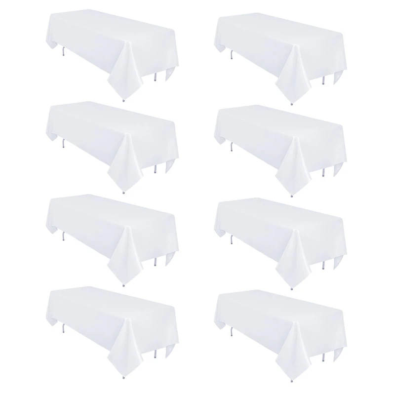 Heneger 8 Pack White Rectangular Table Cloth 60 x 126 Inch for 8 Foot Table
