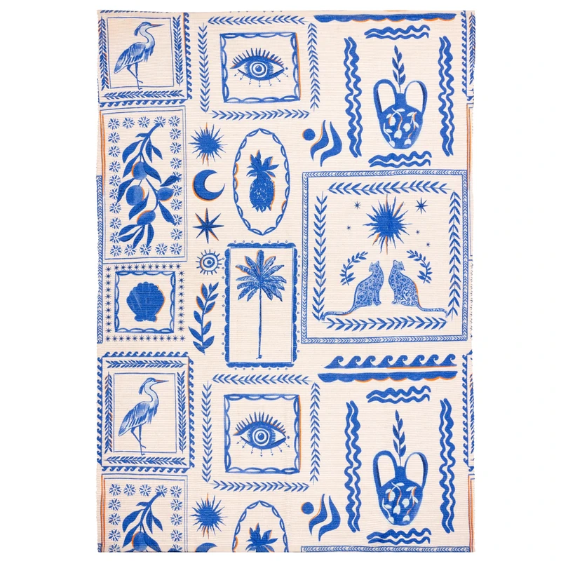 furn. Frieze Rug – Indoor/Outdoor Greek Island Inspired Abstract Washable Weather Resistant Flatweave Rug (Blue - 120x170cm) - Image 1