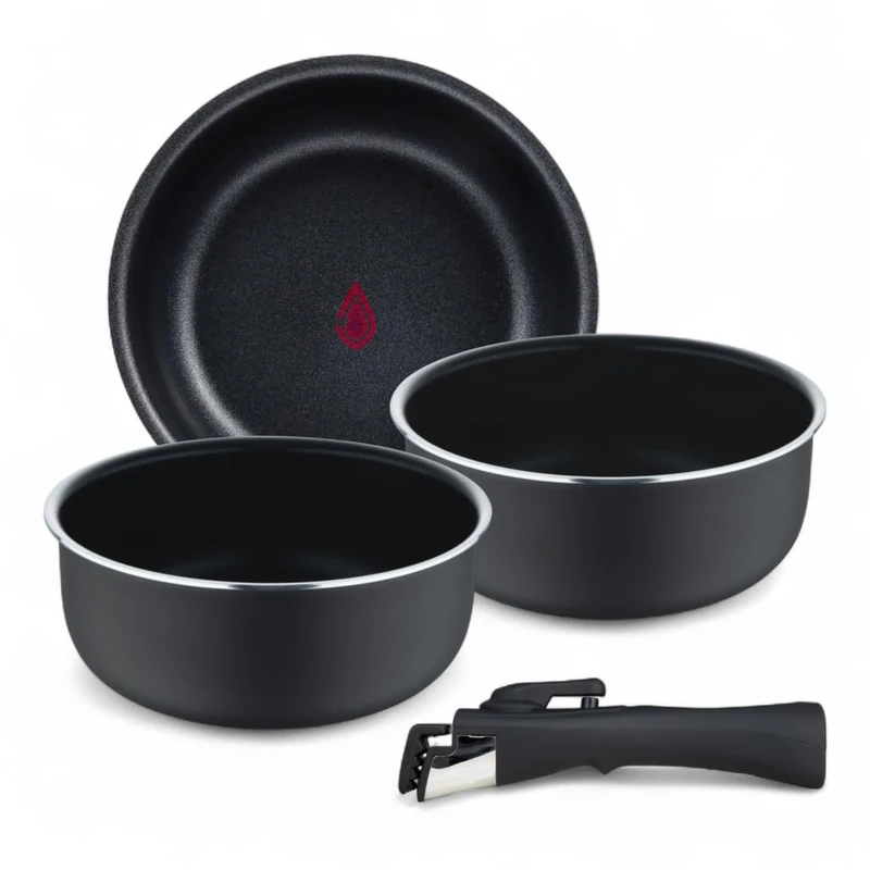 BERGNER Click & Cook - Set of 4 Aluminium Press Casserole with Removable Handle and Heat Point - ILAG Essential Coating - Anthracite - Suitable for Induction Cookers